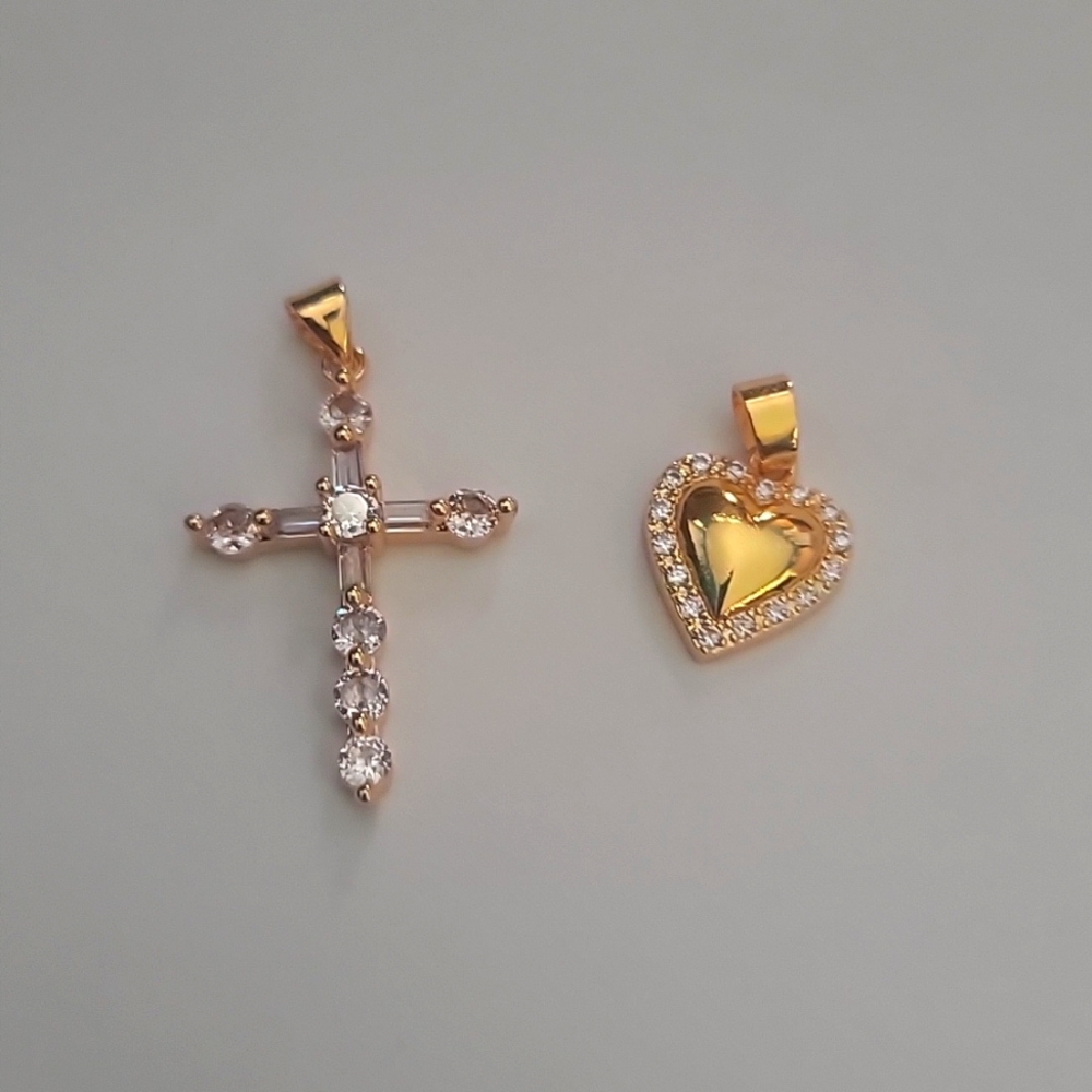 2 Pendants Cross and Heart